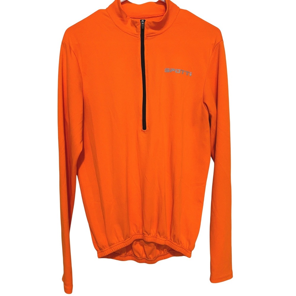 Spotti Men's Medium Cycling Jersey Orange Long Sleeve 1/4 Zip Reflective Pockets
